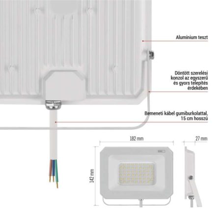 LED reflektor SIMPO 50W, fehér, IP65, 5000 lm, természetes fehér