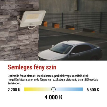 LED reflektor GLARO 50W, fehér, IP65, 5000 lm, természetes fehér