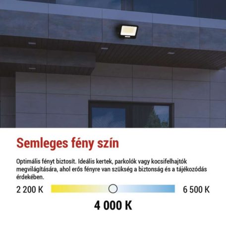 LED reflektor GLARO 100W, fekete, IP65, 10000 lm, természetes fehér