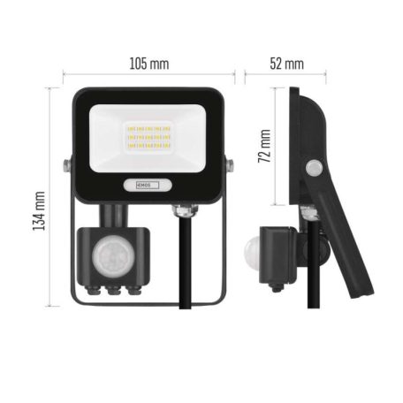 LED reflektor GLARO PIR 10 W, fekete, IP54, 1000 lm, természetes fehér