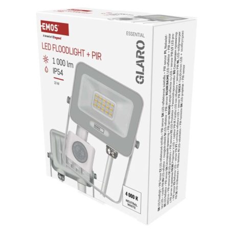 LED reflektor GLARO PIR 10 W, fehér, IP54, 1000 lm, természetes fehér