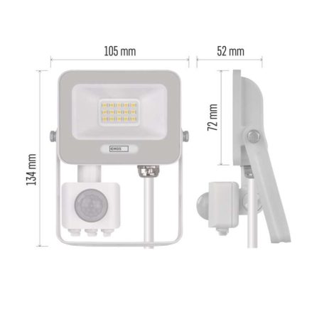 LED reflektor GLARO PIR 10 W, fehér, IP54, 1000 lm, természetes fehér