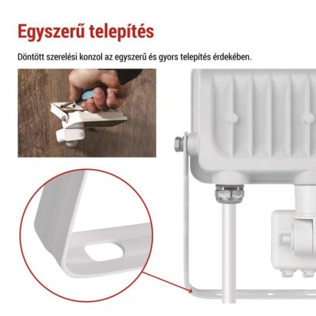 LED reflektor GLARO PIR 10 W, fehér, IP54, 1000 lm, természetes fehér