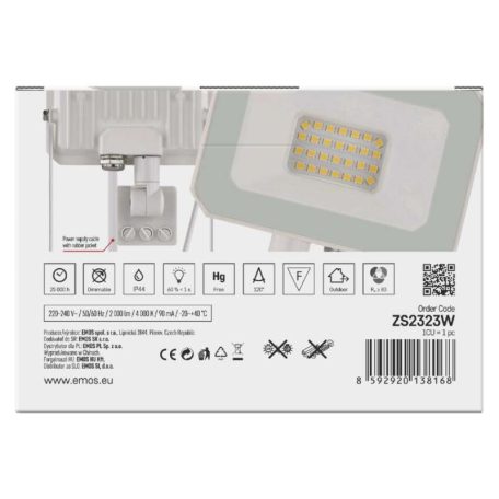 LED reflektor SIMPO 20W 2000LM IP44 PIR semleges fehér