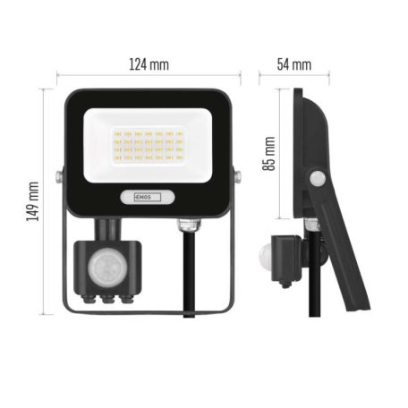 LED reflektor GLARO PIR 20 W, fekete, IP54, 2000 lm, természetes fehér