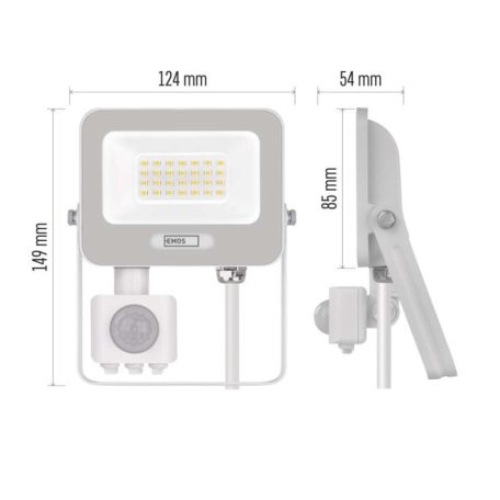 LED reflektor GLARO PIR 20 W, fehér, IP54, 2000 lm, természetes fehér