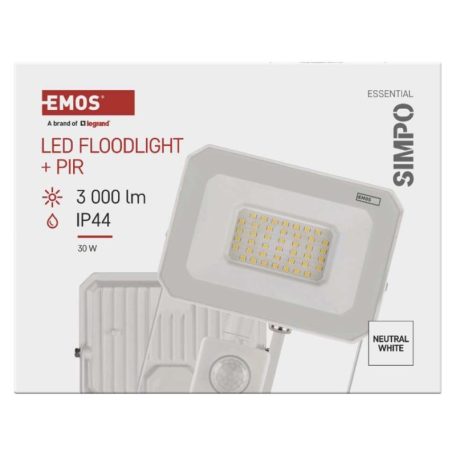 LED reflektor SIMPO 30W 3000LM IP44 PIR semleges fehér