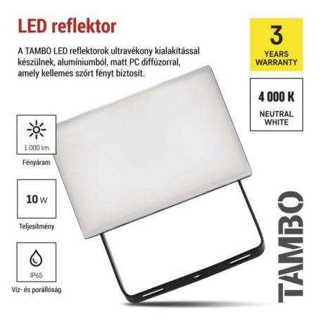 LED-es reflektor TAMBO, 10 W, 1000 lm, IP65, fekete