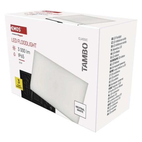 LED-es reflektor TAMBO, 30 W, 3000 lm, IP65, fekete