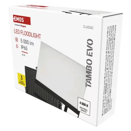 LED-es reflektor TAMBO EVO, 50 W, 5000 lm, IP65, fekete