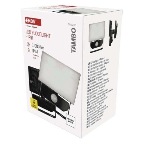 LED-es reflektor TAMBO mozgásérzékelővel, 10 W, 1000 lm, fekete