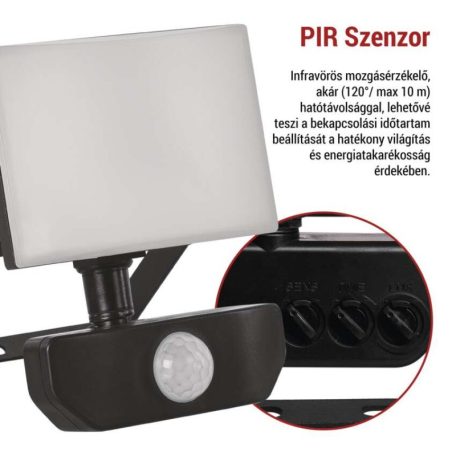 LED-es reflektor TAMBO mozgásérzékelővel, 10 W, 1000 lm, fekete