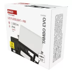   LED-es reflektor TAMBO EVO mozgásérzékelővel, 10 W, 1000 lm, IP44, fekete