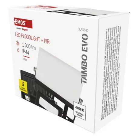 LED-es reflektor TAMBO EVO mozgásérzékelővel, 10 W, 1000 lm, IP44, fekete