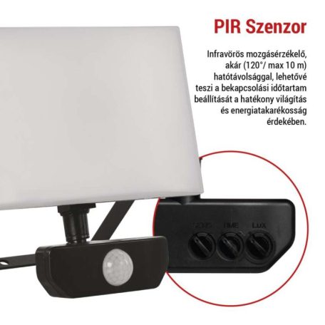 LED-es reflektor TAMBO mozgásérzékelővel, 30 W, 3000 lm, fekete