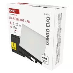   LED-es reflektor TAMBO EVO mozgásérzékelővel, 30 W, 3000 lm, IP44, fekete