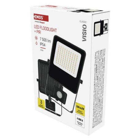 EMOS VISIO LED reflektor 50 W mozgásérzékelővel IP54 term. fehér
