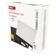   LED-es reflektor TAMBO EVO mozgásérzékelővel, 50 W, 5000 lm, IP44, fekete