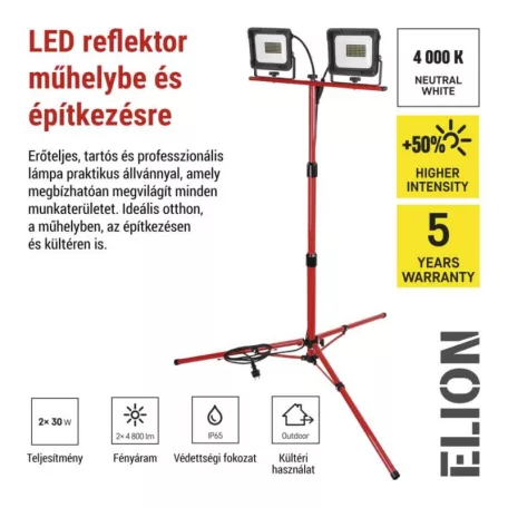 EMOS ELION LED reflektor 2×30W + háromlábú állvány