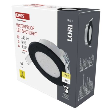 LED reflektor LORI fekete, kerek, 4,5W CCT