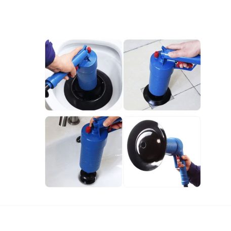 Sprinter Dugulás megszüntető WC pumpa - 3-féle fejjel - Kék - Sűrített levegős nagy teljesítményű dugulás elhárító,lefolyó tisztító