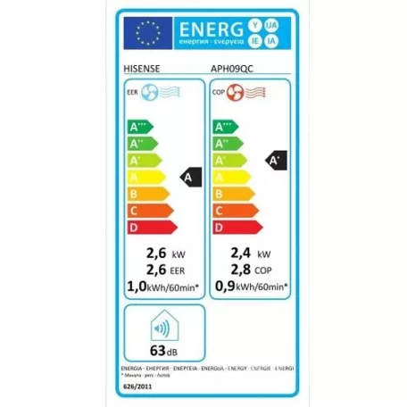 Hisense APH09QC hűtő-fűtő mobilklíma, hűtési / fűtési teljesítmény: 2,77 kW / 2,49 kW, Wifi, Smart, távirányító, ideális 10-40 m2 helyiséghez