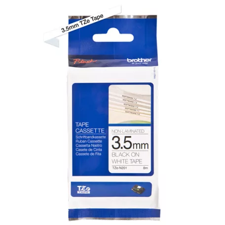 BROTHER szalag TZe-N201, Fehér alapon Fekete, Nem laminált, 3.5mm  0.13", 8 méter