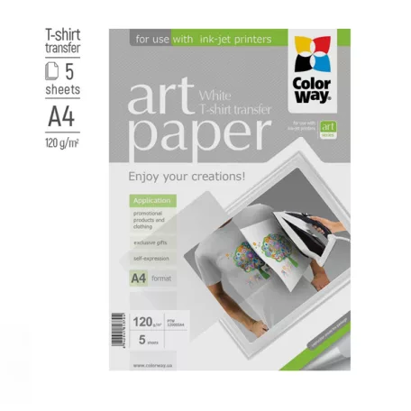 COLORWAY Fotópapír, pólóra vasalható (ART T-shirt transfer, white), 120 g/m2, A4, 5 lap