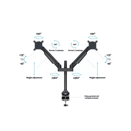 MULTIBRACKETS 2 karos asztali konzol, M VESA Gas Lift Arm Dual Black (15-32", max.VESA: 100x100 mm, 10 kg)