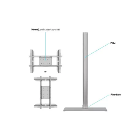 MULTIBRACKETS Padlóállvány, M Display Stand 180 Single Silver w. Floorbase (24-65", max.VESA: 700x400 mm, 50 kg)