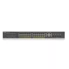 ZYXEL Switch 24x1000Mbps (24xPOE) +4xGigabit kombó SFP+, Fémházas Menedzselhető, (24xGbE POE port), GS1920-24HPV2-EU0101