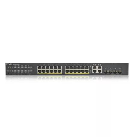 ZYXEL Switch 24x1000Mbps (24xPOE) +4xGigabit kombó SFP+, Fémházas Menedzselhető, (24xGbE POE port), GS1920-24HPV2-EU0101