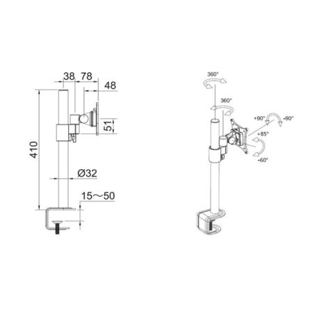 MULTIBRACKETS Asztali konzol, M VESA Deskmount Officeline Single White (for LCD display, 15-30", max.VESA: 100x100mm)
