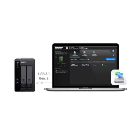 QNAP NAS 2 fiókos RAID bővítőegység, NAS-hoz és PC-hez, 1xUSB3.2 (Type-C), Asztali - TR-002