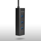 AXAGON HUE-S2BL USB3.0 CHARGING HUB (Négyportos USB 3.0 hub gyors töltéssel és tápellátással. 1,2 méteres kábel)