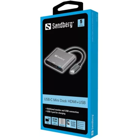 SANDBERG USB-C dokkoló, USB-C Mini Dock HDMI+USB