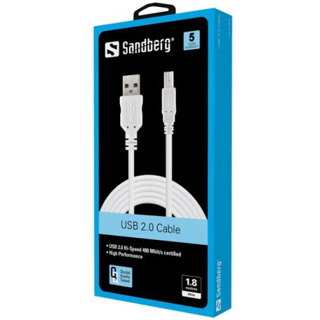 SANDBERG USB kábel, USB 2.0 A-B male 1.8 m