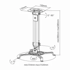   SBOX PM-18S Mennyezeti projektor tartó konzol, forgatható, dönthető, max 13.5 kg