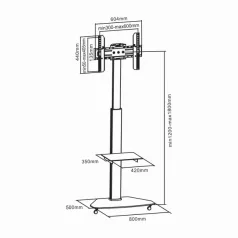   SBOX FS-500 Gurulós konzol, konferencia állvány, 37"-70", 600x400, max 40 kg