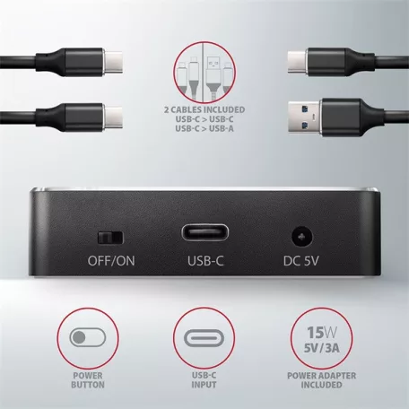 AXAGON ADSA-M2C USB-C 3.2 M. 2 fekete dual dokkoló állomás