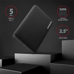   AXAGON EE25-SL USB 3.2 csavar nélküli külső ház HDD/SSD, fekete
