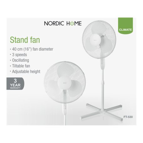 NORDIC HOME FT-530  41cm állóventilátor, 3 év garancia, teljesítmény: 50W,  oszcilláló, 3 sebesség fokozat, dönthető