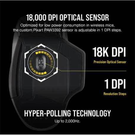 CORSAIR Vezetékes/Vezeték Nélküli Egér Gaming, DARK CORE RGB PRO, 8 programozható gomb, RGB, 18000dpi, fekete