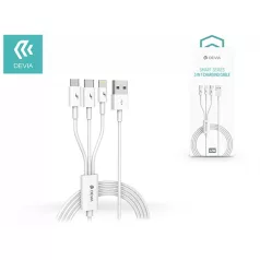   Devia Smart Series 3in1, 10W Lightning/microUSB/USB-C (Type-C) - töltőkábel, fehér, 1,2m