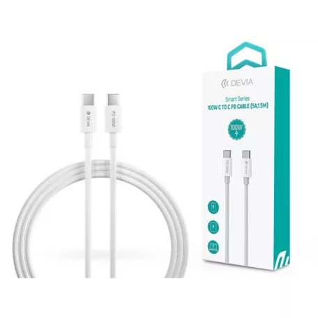 DEVIA USB-C - USB C (Type-C) ADAT ÉS TÖLTŐKÁBEL - SMART SERIES 100W PD, FEHÉR, 1,5m