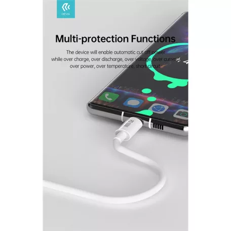 DEVIA USB-C - USB C (Type-C) ADAT ÉS TÖLTŐKÁBEL - SMART SERIES 100W PD, FEHÉR, 1,5m