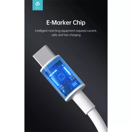 DEVIA USB-C - USB C (Type-C) ADAT ÉS TÖLTŐKÁBEL - SMART SERIES 100W PD, FEHÉR, 1,5m