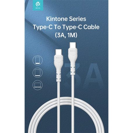 DEVIA USB TYPE-C - USB TYPE-C ADAT- ÉS TÖLTŐKÁBEL 1 M-ES VEZETÉKKEL - KINTONE SERIES TYPE-C TO TYPE-C CABLE - 60W, WHITE