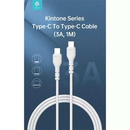 DEVIA USB TYPE-C - USB TYPE-C ADAT- ÉS TÖLTŐKÁBEL 1 M-ES VEZETÉKKEL - KINTONE SERIES TYPE-C TO TYPE-C CABLE - 60W, WHITE