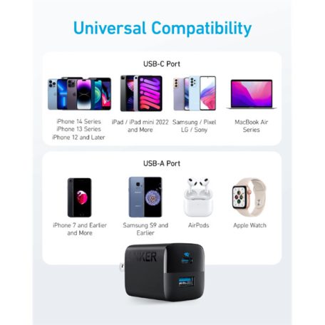 ANKER Hálózati Töltő, 323, 33W, USB-C, USB-A, EU, fekete -  A2331G11